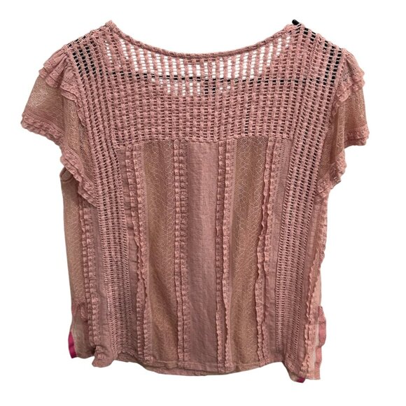 Forever 21 Pink Sheer Cap Sleeve Baby Doll Lace Knit Textured Top Sz Medium - Picture 2 of 9